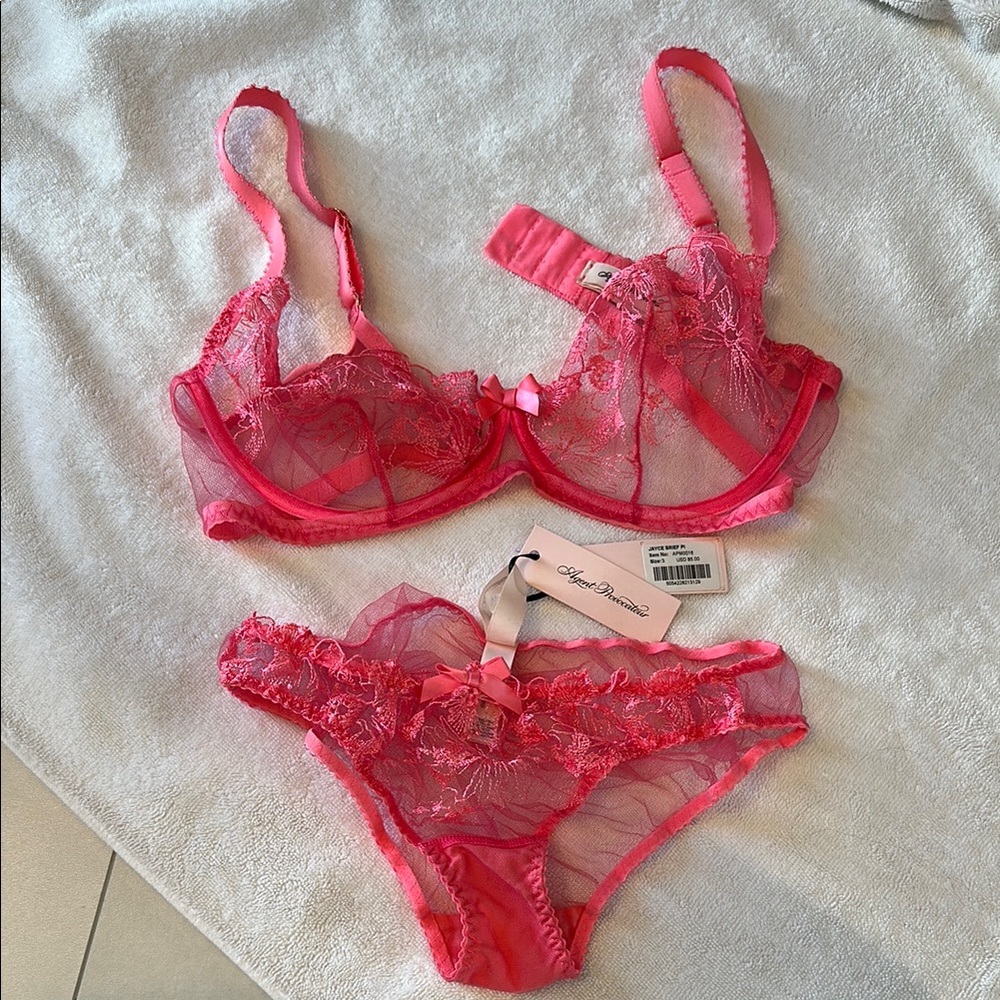 Agent Provocateur Pink Lace Bra and Panty Set 36D